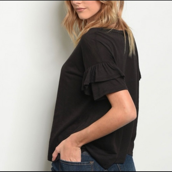 Ruffle Sleeve T-shirt NWOT Size Small Black - Picture 2 of 3